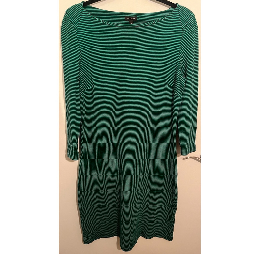 Talbots Green Striped 3/4 Sleeve Dress